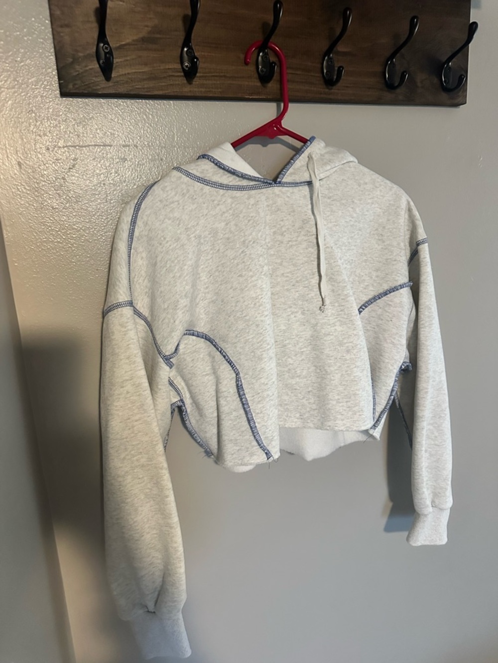 Papermoon Light Gray Cropped Hoodie with Contrast Stitching